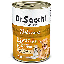 Dr. Sacchi Jöle Et Parçalı Tavuk ve Hindi Etli Köpek Konservesi 400 Gr - Dr.Sacchi