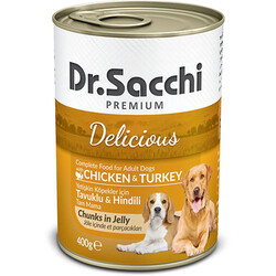 Dr.Sacchi - Dr. Sacchi Jöle Et Parçalı Tavuk ve Hindi Etli Köpek Konservesi 400 Gr
