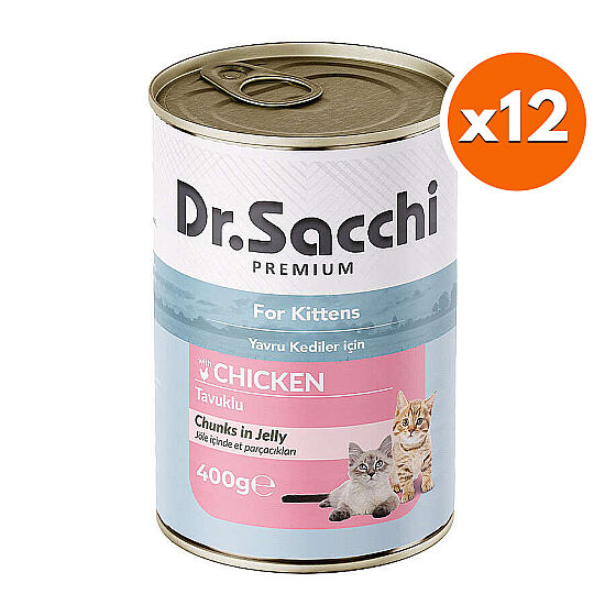 Dr. Sacchi Kitten Jöle Et Parçalı Tavuk Etli Yavru Kedi Konservesi 400 Gr x 12 Adet - 1