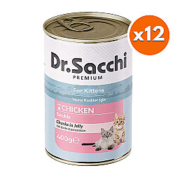 Dr. Sacchi Kitten Jöle Et Parçalı Tavuk Etli Yavru Kedi Konservesi 400 Gr x 12 Adet - Dr.Sacchi