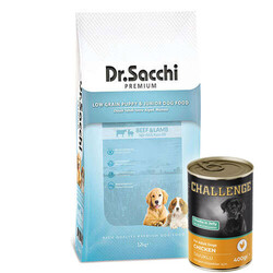 Dr. Sacchi Puppy Sığır ve Kuzu Etli Yavru Köpek Maması 12 Kg + 5 Adet Challenge 400 Gr Konserve - Dr.Sacchi