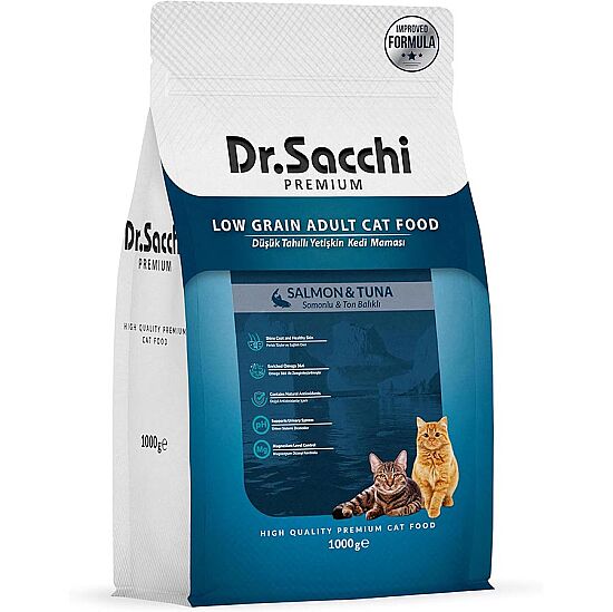 Dr. Sacchi Sensitive Somon ve Ton Balıklı Kedi Maması 1 Kg x 2 Adet - 2