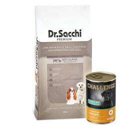 Dr.Sacchi - Dr. Sacchi Small Mini Sığır ve Kuzu Küçük Irk Köpek Maması 12 Kg + 5 Adet Challenge 400 Gr Konserve