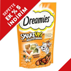 Dreamies - Dreamies Shake Ups Multivitamins Tavuk ve Ördek Aromalı Naneli Kedi Ödülü 55 Gr