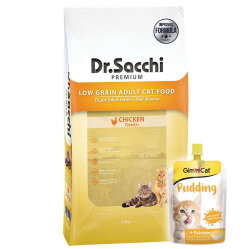 Dr. Sacchi Basic Tavuk Etli Kedi Maması 10 Kg + Gimcat Kedi Pudingi 150 Gr - Dr.Sacchi