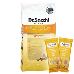 Dr.Sacchi - Dr. Sacchi Basic Tavuk Etli Kedi Maması 10 Kg + 5 Adet Dr Sacchi 4 lü Creamy Ödül