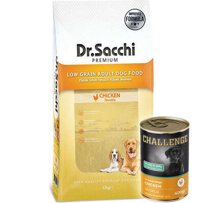 Dr. Sacchi Basic Tavuk Etli Köpek Maması 12 Kg + 5 Adet Challenge 400 Gr Konserve - 1