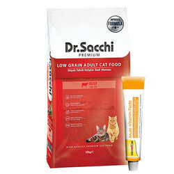 Dr.Sacchi - Dr. Sacchi Biftekli Kedi Maması 10 Kg + Gimcat 20 Gr Multivitamin Paste