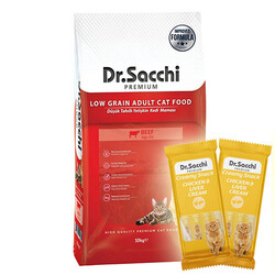 Dr.Sacchi - Dr. Sacchi Biftekli Kedi Maması 10 Kg + 5 Adet Dr Sacchi 4 lü Creamy Ödül