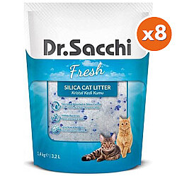 Dr. Sacchi Doğal Tozsuz Silika Kedi Kumu 3,2 Lt - (8 Adet) - Dr.Sacchi