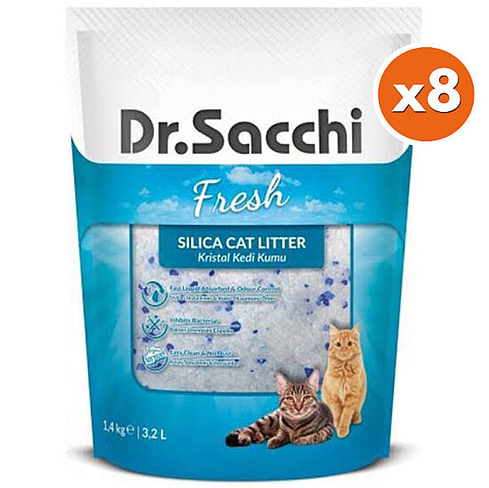 Dr. Sacchi Doğal Tozsuz Silika Kedi Kumu 3,2 Lt - (8 Adet) - 1