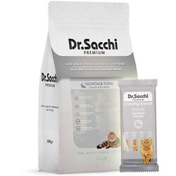 Dr.Sacchi - Dr.Sacchi Somon ve Ton Kısırlaştırılmış Kedi Maması 1,5 Kg + Dr Sacchi 4 lü Creamy Ödül