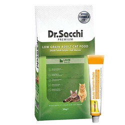 Dr.Sacchi - Dr. Sacchi Kuzu Etli Kedi Maması 10 Kg + Gimcat 20 Gr Multivitamin Paste