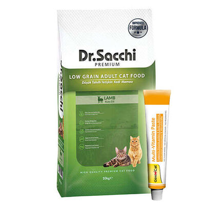 Dr. Sacchi Kuzu Etli Kedi Maması 10 Kg + Gimcat 20 Gr Multivitamin Paste