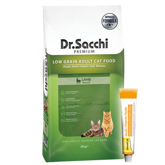 Dr. Sacchi Kuzu Etli Kedi Maması 10 Kg + Gimcat 20 Gr Multivitamin Paste - 1