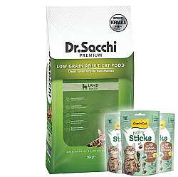 Dr. Sacchi Kuzu Etli Kedi Maması 10 Kg + 3 Adet Gimcat Mini Sticks Ödül - Dr.Sacchi