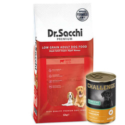 Dr. Sacchi Natural Beef Biftekli Köpek Maması 12 Kg + 5 Adet Challenge 400 Gr Konserve - Dr.Sacchi