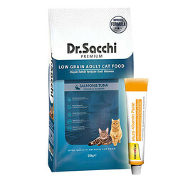 Dr.Sacchi - Dr. Sacchi Sensitive Somonlu Kedi Maması 10 Kg + Gimcat 20 Gr Multivitamin Paste