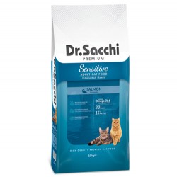 Dr.Sacchi - Dr. Sacchi Sensitive Somonlu Kedi Maması 15 Kg + 4 Adet Temizlik Mendili
