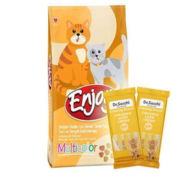 EnJoy Premium - Enjoy Multi Color Tavuk Etli Renkli Yetişkin Kedi Maması 10 Kg + 5 Adet Dr Sacchi 4 lü Creamy Ödül