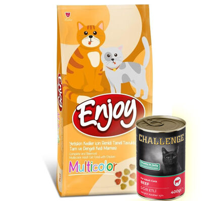 Enjoy Multi Color Tavuk Etli Renkli Kedi Maması 15 Kg + 5 Adet Challenge 400 Gr Konserve