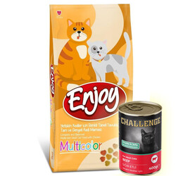 EnJoy Premium - Enjoy Multi Color Tavuk Etli Renkli Kedi Maması 15 Kg + 5 Adet Challenge 400 Gr Konserve