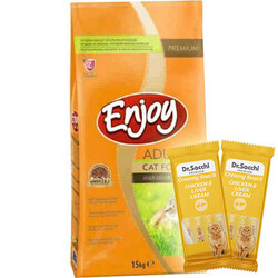 EnJoy Premium - Enjoy Multi Color Tavuk Etli Renkli Kedi Maması 15 Kg + 5 Adet Dr Sacchi 4 lü Creamy Ödül