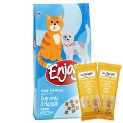EnJoy Premium - Enjoy Somonlu ve Hamsili Kedi Maması 10 Kg + 5 Adet Dr Sacchi 4 lü Creamy Ödül