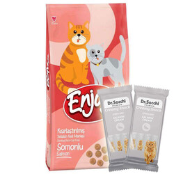 EnJoy Premium - Enjoy Sterilised Somonlu Kısırlaştırılmış Kedi Maması 10 Kg + 2 Adet Dr Sacchi 4 lü Creamy Ödül