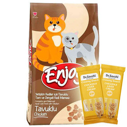 EnJoy Premium - Enjoy Tavuk Etli Yetişkin Kedi Maması 10 Kg + 5 Adet Dr Sacchi 4 lü Creamy Ödül