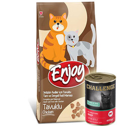 EnJoy Premium - Enjoy Tavuk Etli Yetişkin Kedi Maması 15 Kg + 5 Adet Challenge 400 Gr Konserve