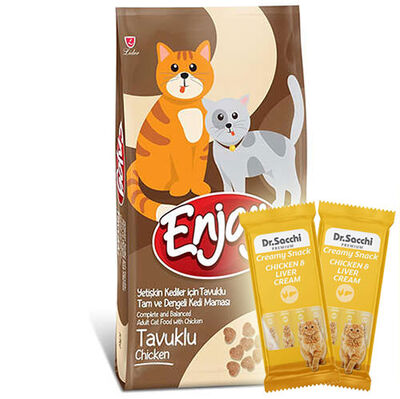 Enjoy Tavuk Etli Yetişkin Kedi Maması 15 Kg + 5 Adet Dr Sacchi 4 lü Creamy Ödül