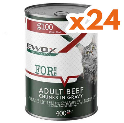 Ewox Biftekli Parça Etli ve Soslu Yetişkin Kedi Konservesi 400 Gr x 24 Adet