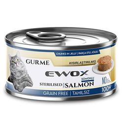 Ewox - Ewox Gurme Somonlu Tahılsız Kısırlaştırılmış Kedi Konservesi 100 Gr