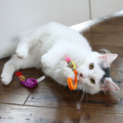 Fat Cat Springy Worms Kedi Otlu 2 li Peluş Kedi Oyuncağı - Thumbnail