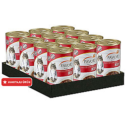 Favor Biftek Etli Kedi Konservesi 400 Gr x 12 Adet - Favor