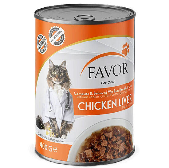 Favor Tavuk Ciğerli Kedi Konservesi 400 Gr x 12 Adet - 2