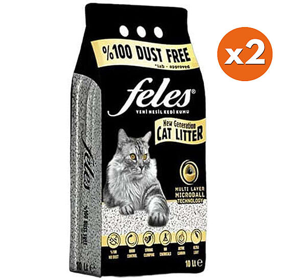 Feles Doğal Topaklanan Tozsuz Kedi Kumu 10 Lt x 2 Adet - 1