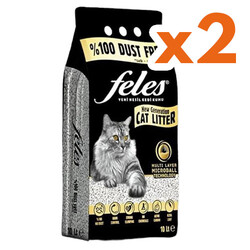 Diğer / Other - Feles Ultra Light Topaklanan Tozsuz Kedi Kumu 10 Lt x 2 Adet