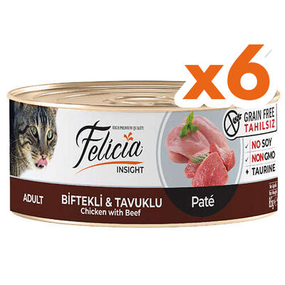 Felicia Insight Biftek ve Tavuk Etli Kıyılmış Tahılsız Kedi Konservesi 85 Gr x 6 Adet - 1