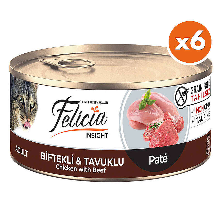 Felicia Insight Biftek ve Tavuk Etli Kıyılmış Tahılsız Kedi Konservesi 85 Gr x 6 Adet