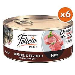 Felicia Insight Biftek ve Tavuk Etli Kıyılmış Tahılsız Kedi Konservesi 85 Gr x 6 Adet - Felicia