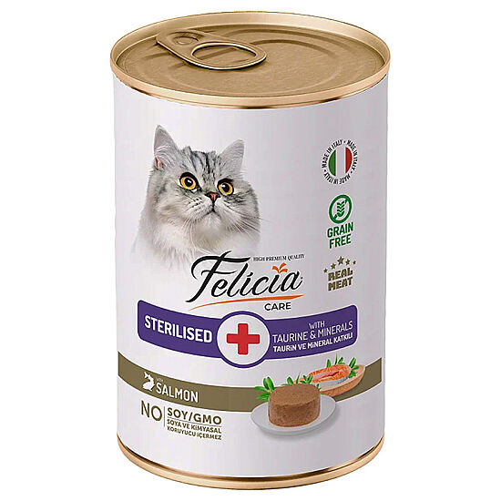 Felicia Care Sterilised Somonlu Pate Tahılsız Kısırlaştırılmış Kedi Konservesi 400 Gr - 1