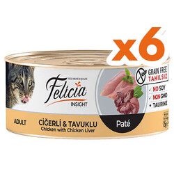 Felicia Insight Ciğer ve Tavuk Etli Kıyılmış Tahılsız Kedi Konservesi 85 Gr x 6 Adet - Felicia