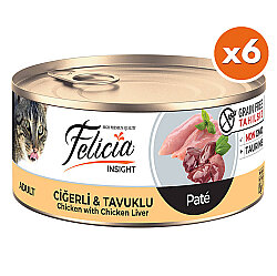 Felicia Insight Ciğer ve Tavuk Etli Kıyılmış Tahılsız Kedi Konservesi 85 Gr x 6 Adet - Felicia