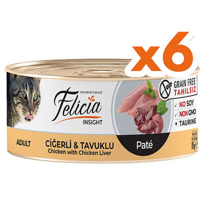 Felicia Insight Ciğer ve Tavuk Etli Kıyılmış Tahılsız Kedi Konservesi 85 Gr x 6 Adet