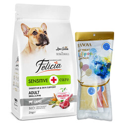 Felicia - Felicia Hypoallergenic Düşük Tahıllı Kuzu Etli Küçük Irk Köpek Maması 3 Kg + 3'lü Ranova Lolipop