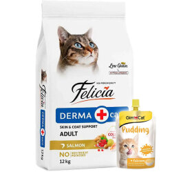 Felicia Hypoallergenic Düşük Tahıllı Somonlu Kedi Maması 12 Kg + Gimcat Kedi Pudingi 150 Gr - Felicia