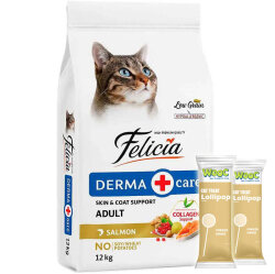 Felicia Hypoallergenic Düşük Tahıllı Somonlu Kedi Maması 12 Kg + 2 Adet Wooc Lolipop Ödül - Felicia