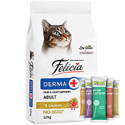 Felicia Hypoallergenic Düşük Tahıllı Somonlu Kedi Maması 12 Kg + 5 Adet Wooc Lolipop Ödül - Felicia